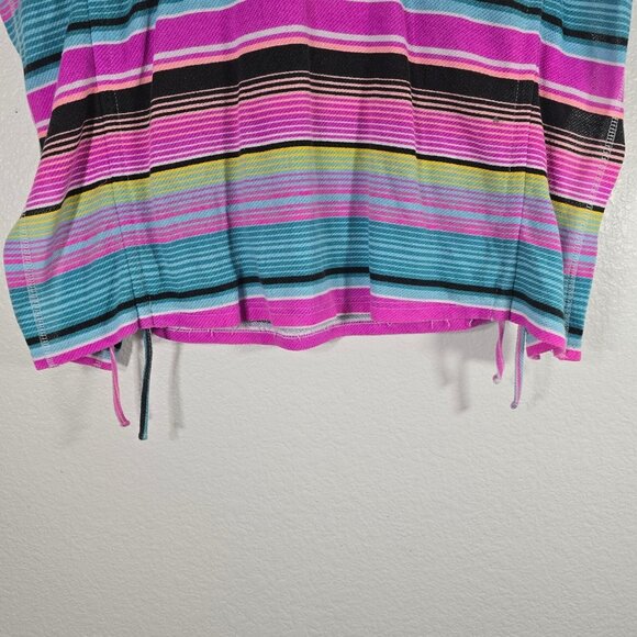 Roxy Hoodie Poncho Women Large Stripe Pullover Short Sleeve Ruched Beach Summer - Picture 3 of 7